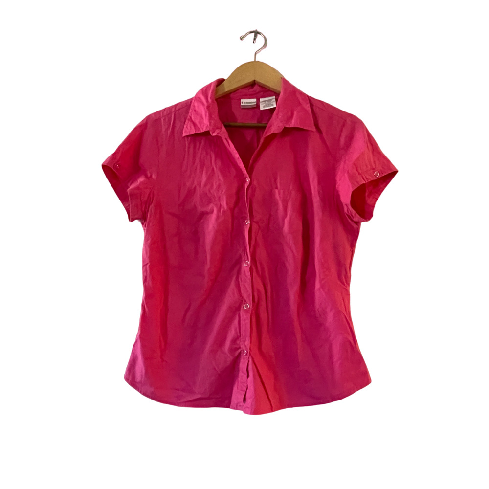 No‎ Boundaries Juniors Short Sleeve Snap Button Shirt Top 1X (17) Stretch Pink